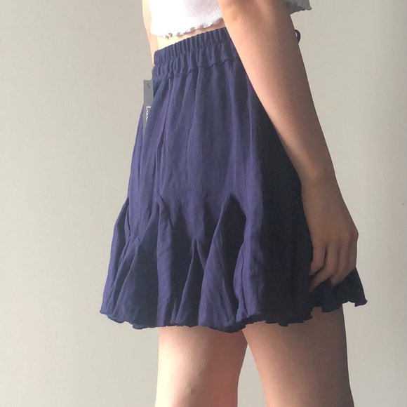 Navy Blue Ruffled Mini Skirt - Picture 3 of 4